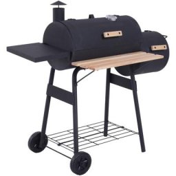 Smoker Grill bbq Holzkohlengrill Grillwagen mit 2 x Brennkammer Schornstein Schwarz 124 x 53 x 108