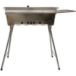 Schaschlikgrill Astana Deluxe Mangal aus rostfreiem Edelstahl mit BBQ Deckel Grillrost Ablage
