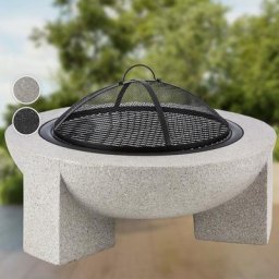 Blumfeldt - Troja Feuerschale 75cm ø Feuerstelle Grillrost Stahl MgO-Kunststein - Hellgrau