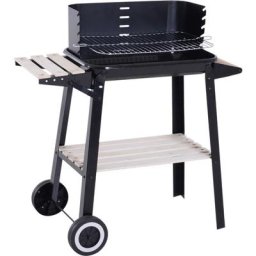 Grillwagen Grillstation Standgrill mit Windschutz 2 x Ablagefach höhenverstellbar Grillrost Metall