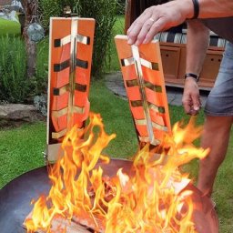 Flammlachsbrett 2er Set Flammlachs Edelstahl Halterung Brett Lachsbretter - Vingo