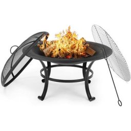 2in1 Feuerstelle mit Grillrost für Wärme/Grill, Feuerschale mit Funkenschutz & Schürhaken &