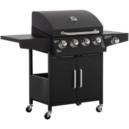 Gasgrill bbq mit 3 Brennern je 3 kw mobiler Grillwagen mit 4 Rädern Grillnetz Seitentischen
