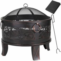 Feuerstelle Feuerschale Rund ø 67 cm Stahl Funkenschutz Feuerkorb Grillfeuer Feuer Garten Terrasse