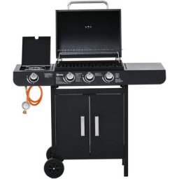 Gasgrill bbq Grillwagen mit 3 Brennern 1 Seitenbrenner Druckminderer Schläuche Schrank