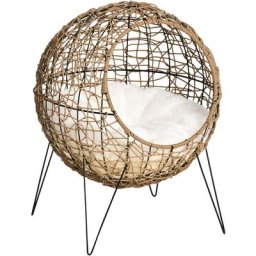 Pawhut - Rattan Katzenkorb Katzenhöhle Katzenhütte Katzenbett mit Kissen erhöhtes Design