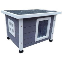 @pet - Outdoor Katzenhaus xl 68,5x54x51,5 cm Holz Grau und Weiß Mehrfarbig