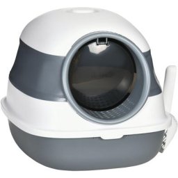 Katzentoilette, mit Streuschaufel, Eingang mit Bodengitter, abnehmbarer Deckel, weiß+grau, 52 x 41