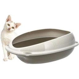 Katzenklo ohne Deckel Katzentoilette mit Rand Katzen wc Schalentoilette 57x40x19 cm grau oval