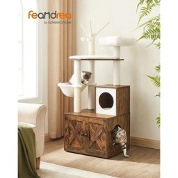 Feandrea Kratzbaum mit Katzenklo, 2-in-1 Katzenbaum, versteckte Katzentoilette, mit Sisalstämmen,