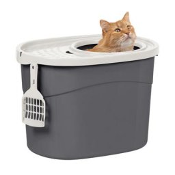 Großes Katzenklo aus Kunststoff mit Zugang von oben, inklusive Schaufel und belüftetem Deckel, B52