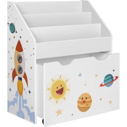 Spielzeugregal, Bücherregal für Kinder, Kinderzimmerregal mit 3 Fächern und herausziehbarer