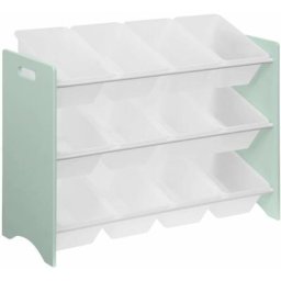 Aufbewahrungsregal für Kinder mit 12 Boxen Seladongrün - Tobias - mdf Naturholzdekor, b 84 x t 29,5
