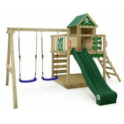 Spielturm Klettergerüst Smart Cave mit Schaukel & Rutsche, Baumhaus mit Sandkasten, Kletterleiter &