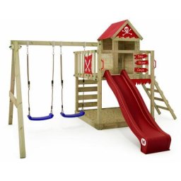 Spielturm Klettergerüst Smart Cave mit Schaukel & Rutsche, Baumhaus mit Sandkasten, Kletterleiter &