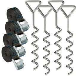 Universal Bodenanker Trampolin Set 4 Stück Spiral Erdanker zum eindrehen Feste Spanngurte mit