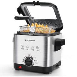 Fritteuse, Mini Fritteuse, Temperaturkontrolle und Sichtfenster,Easy Clean, Edelstahl-Korb, 1,5