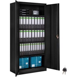 Aktenschrank mit 5 Böden - Büroschrank, Rolladenschrank, Hängeregisterschrank - schwarz 80 cm