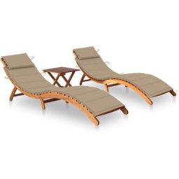 Vidaxl - Sonnenliegen 2 Stk. mit Tisch und Auflagen Massivholz Akazie Beige