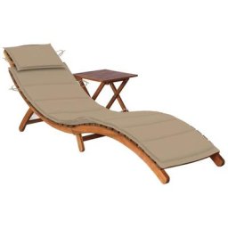 Sonnenliege mit Tisch und Auflage Massivholz Akazie Vidaxl Beige