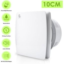 Badlüfter 100mm Feuchtesensor Timer Ventilator Mit Rückflussleitblech Wandlüfter 100mm - Weiß