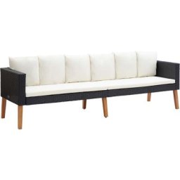 3-Sitzer-Gartensofa mit Auflagen Poly Rattan Schwarz Vidaxl Schwarz
