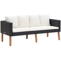 2-Sitzer-Gartensofa mit Auflagen Poly Rattan Schwarz Vidaxl Schwarz