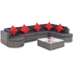 8-tlg. Garten-Lounge-Set mit Auflagen Poly Rattan Grau Vidaxl Grau