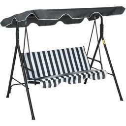 Hollywoodschaukel Gartenschaukel Schaukelbank 3-Sitzer mit Dach Stahl Grau+weiß 172 x 110 x 153 cm