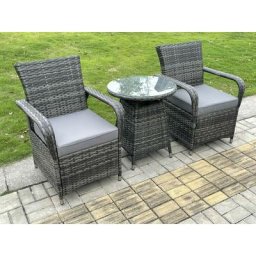 2-Sitzer Outdoor Rattan Gartenmöbel Set Poly Rattan Sitzgruppe Bistrotisch Stuhl für Wintergarten,