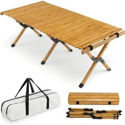 Aufrollbarer Campingtisch aus Bambus, klappbarer Picknicktisch mit Tragetasche, tragbarer