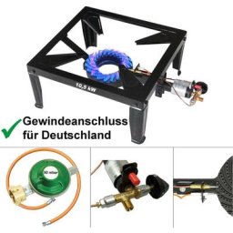 4 Fuss Hockerkocher mit Zündsicherung Piezozündung, Gasschlauch+Gas... - Bluecraft