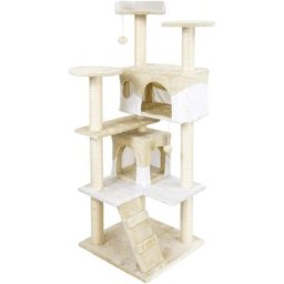 Katzenkratzbaum beige / weiß 130cm Kletterbaum Katzenbaum Spielbaum Katzenbaum