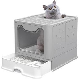 Katzentoilette Katzenklo mit ausziehbarer Schale,faltbar Katzenklo 51x41x38cm Grau