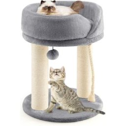 Kratzbaum Klein 4 in 1, Katzenbaum mit weicher Sitzflaeche & Basis & Fellknaeuel und Sisalseil,