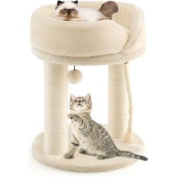 Kratzbaum Klein 4 in 1, Katzenbaum mit weicher Sitzflaeche & Basis & Fellknaeuel und Sisalseil,