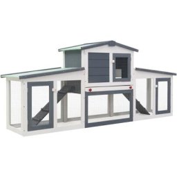 Großer Kaninchenstall Grau und Weiß 204x45x85 cm Holz Vidaxl Grau