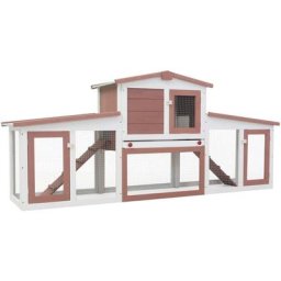 Großer Kaninchenstall Braun und Weiß 204x45x85 cm Holz Vidaxl Braun