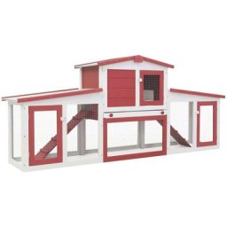 Großer Kaninchenstall Rot und Weiß 204x45x85 cm Holz Vidaxl Rot