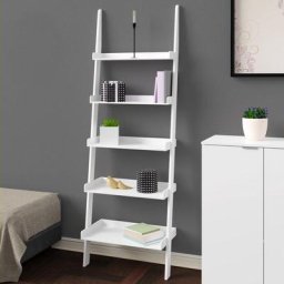Standregal Leiterregal 180cm Weiß 5 Etagen Modern Holz Treppenregal Bücherregal Badregal