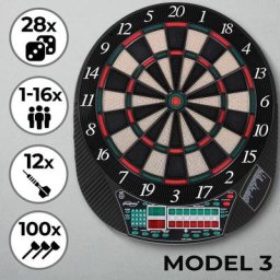 Physionics® Elektronische Dartscheibe - 28 Spiele, 167 Spielvarianten, inkl. 12 Dartpfeile, 100