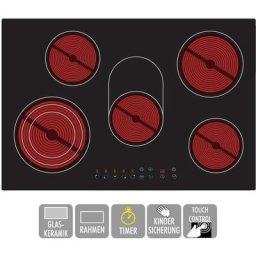 Glaskeramik-Kochfeld Ceranfeld mit Edelstahlrahmen EB-C5-3KBTC Touch Control 77cm - PKM
