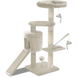 Vounot - Kratzbaum mit Kratzbrett Sisalseil für Katzen, Katzenbaum 115cm l, Beige