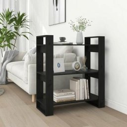 Bücherregal Standregal - Raumteiler Schwarz 80x35x91 cm Massivholz Kiefer BV631303 Bonnevie Schwarz