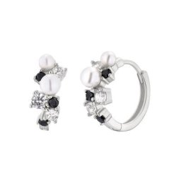 Noelani Paar Creolen Black & White, 2034683, 2034684, mit Zirkoniamit Muschelkernperle