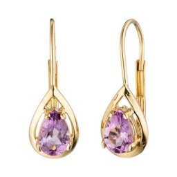 JOBO Paar Ohrhänger, Tropfen 333 Gold mit Amethyst