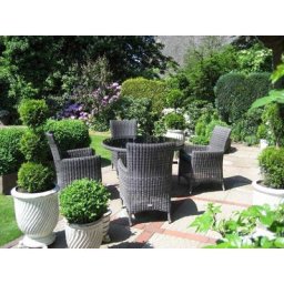 Destiny Garten-Essgruppe SANTOS, (Set, 9-tlg), 4 Sessel, 1 Tisch Ø 120er, Polyrattan, inkl. Auflagen