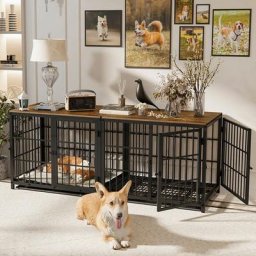 Hundekäfig Schrank Indoor, Hundebox im Möbelstil mit 3 Türen und abnehmbarem Tablett - diy