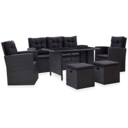 6-tlg. Garten-Lounge-Set mit Kissen Poly Rattan Schwarz Vidaxl Schwarz