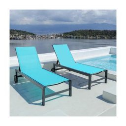 2-er Set Sonnenliege klappbar Aluminium Textilene, Gartenliege mit Rollen, Liege Verstellbar,
